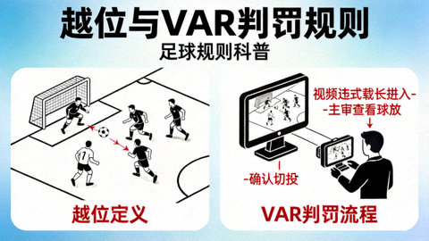 体育知识科普视频封面：越位与VAR判罚规则的示意图